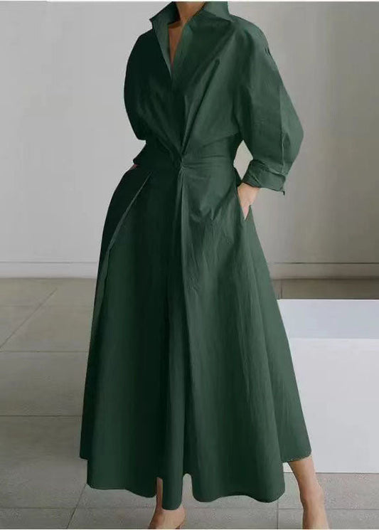 Spring Maxi Size Cinched Dresses Fit Green Silm Plus Tea