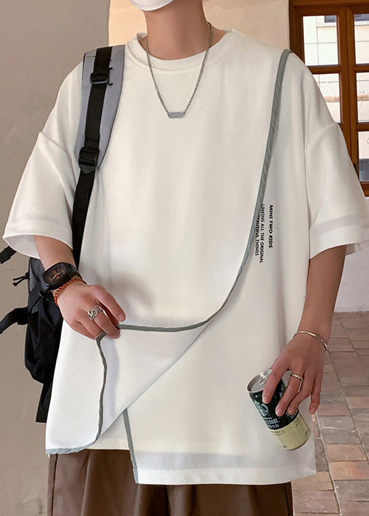 Asymmetrical White Half T Cotton Plus Shirts Men Letter Size