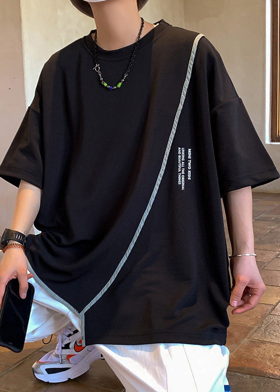 Asymmetrical White Half T Cotton Plus Shirts Men Letter Size