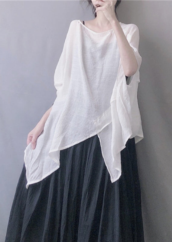 Summer Top O-Neck Solid Size White Plus