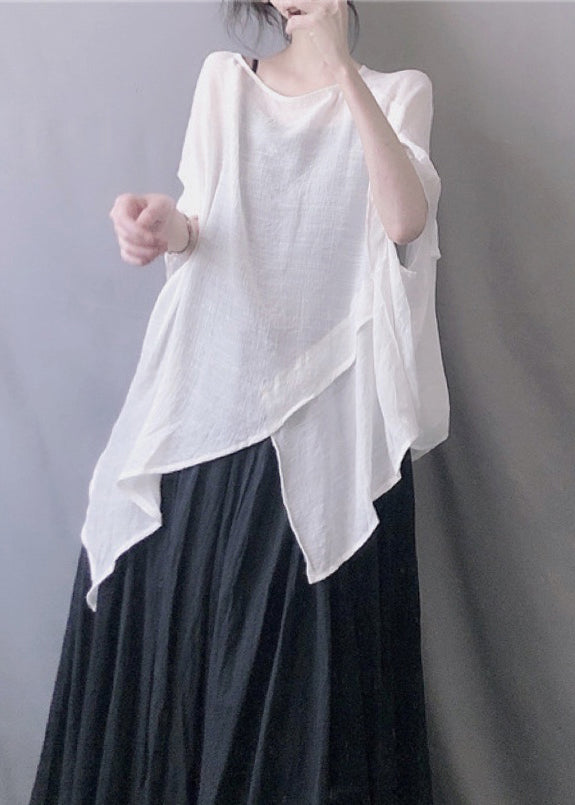 Summer Top O-Neck Solid Size White Plus