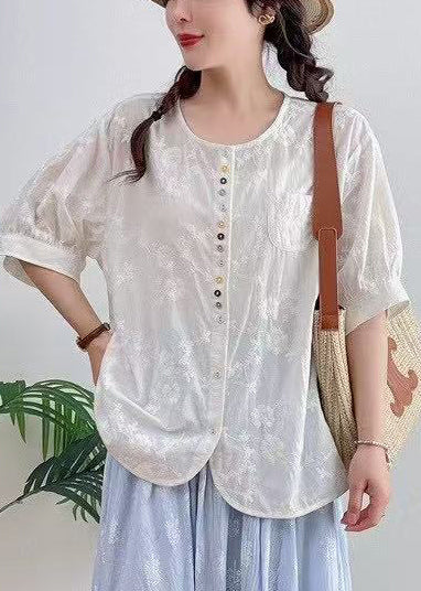 Top Jacquard Plus Size Summer Cotton Oversized White