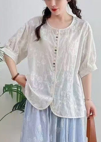 Top Jacquard Plus Size Summer Cotton Oversized White