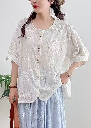 Top Jacquard Plus Size Summer Cotton Oversized White