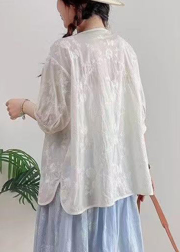 Top Jacquard Plus Size Summer Cotton Oversized White