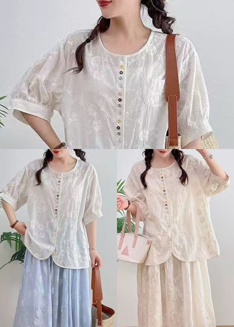 Top Jacquard Plus Size Summer Cotton Oversized White