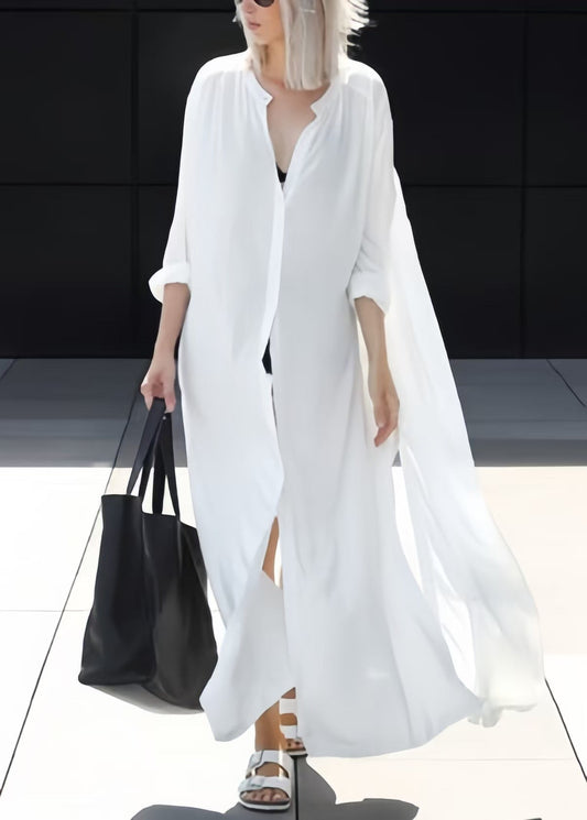 Size Cotton UPF Shirts White 50+ Plus Side Long Open Oversized