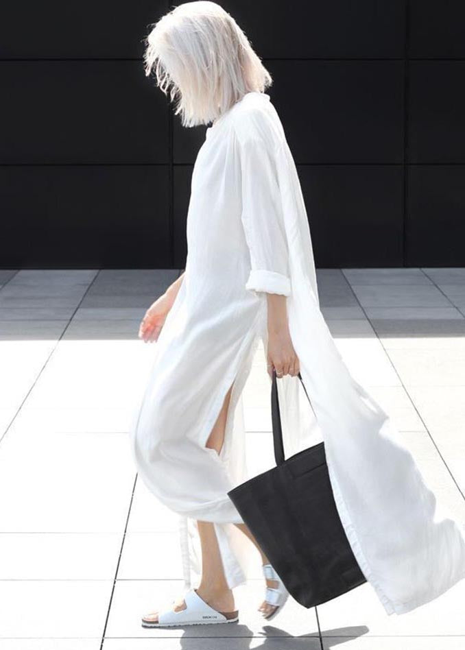 Size Cotton UPF Shirts White 50+ Plus Side Long Open Oversized