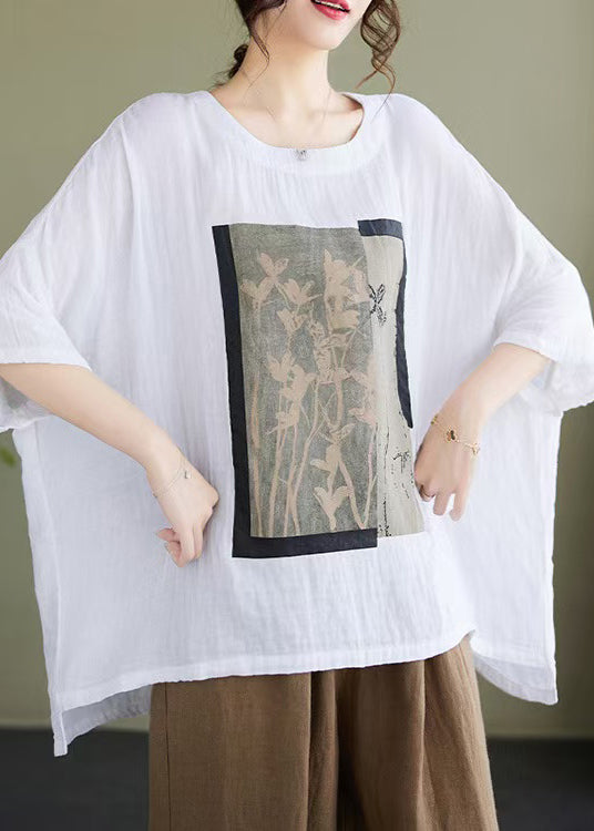 Design Low Blouses White Size Plus Print Cotton High Bracelet