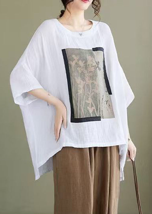 Design Low Blouses White Size Plus Print Cotton High Bracelet