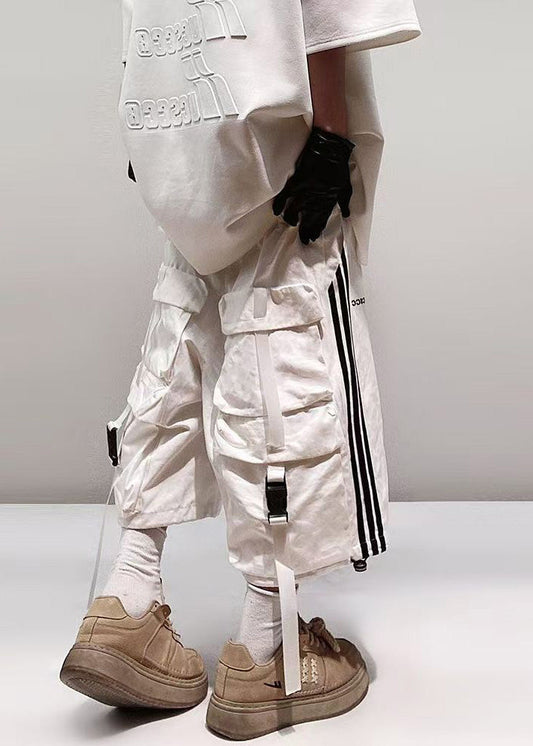 Cotton Men Pockets White Striped Size Shorts Plus Summer