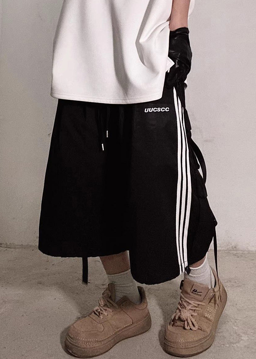 Cotton Men Pockets White Striped Size Shorts Plus Summer