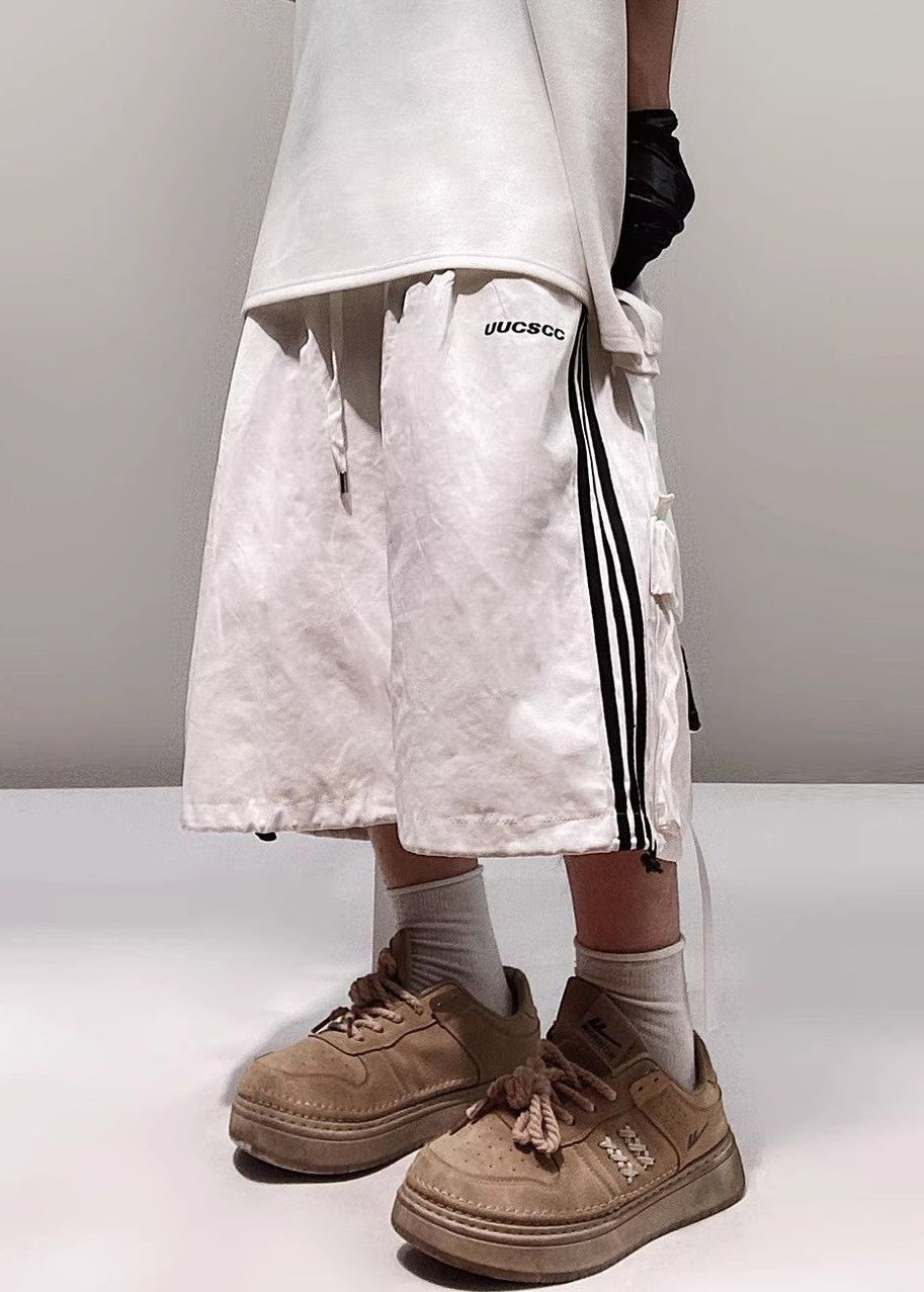 Cotton Men Pockets White Striped Size Shorts Plus Summer