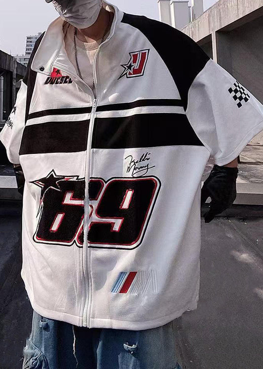 Plus White Up Size T Shirts Zip Sleeve Print Half Mens Cotton