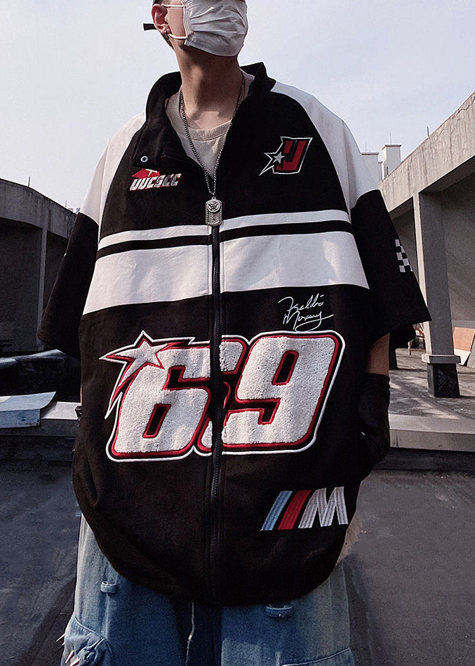 Zip Mens Size Sleeve Plus Half Cotton White Shirts T Print Up