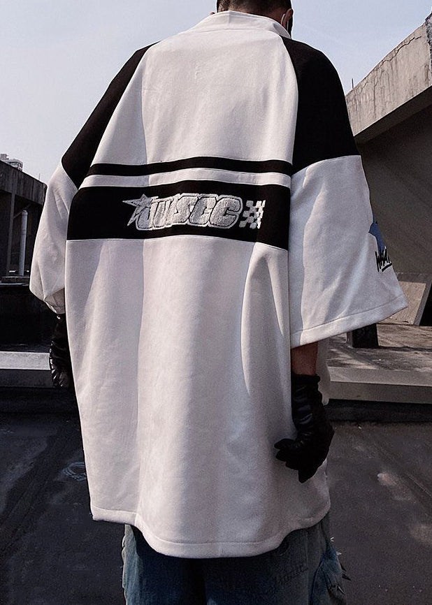 Plus White Up Size T Shirts Zip Sleeve Print Half Mens Cotton