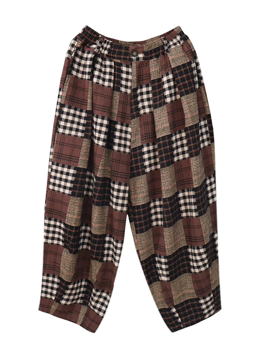 Plus Size Women Autumn Vintage Plaid Harem Pants Ada Fashion