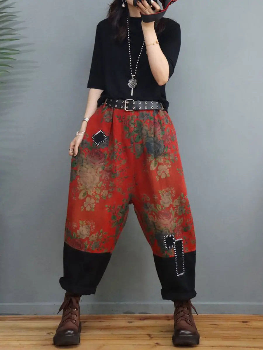 Plus Size Women Ethnic Floral Spliced Stitching Suits Ada Fashion