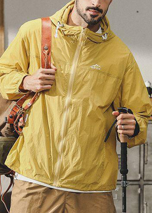 Thin UPF Mens Size Hooded Yellow 50+ Coat Silk Pockets Ice Plus