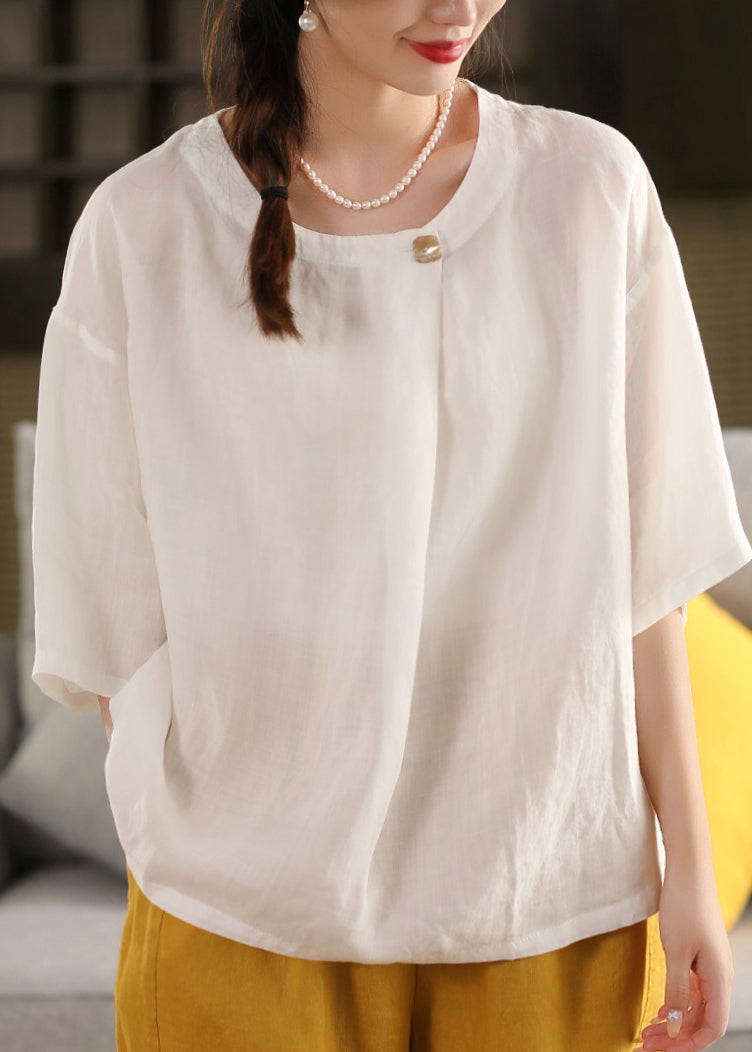 Summer Top Yellow Neck O Blouse Linen Plus Size