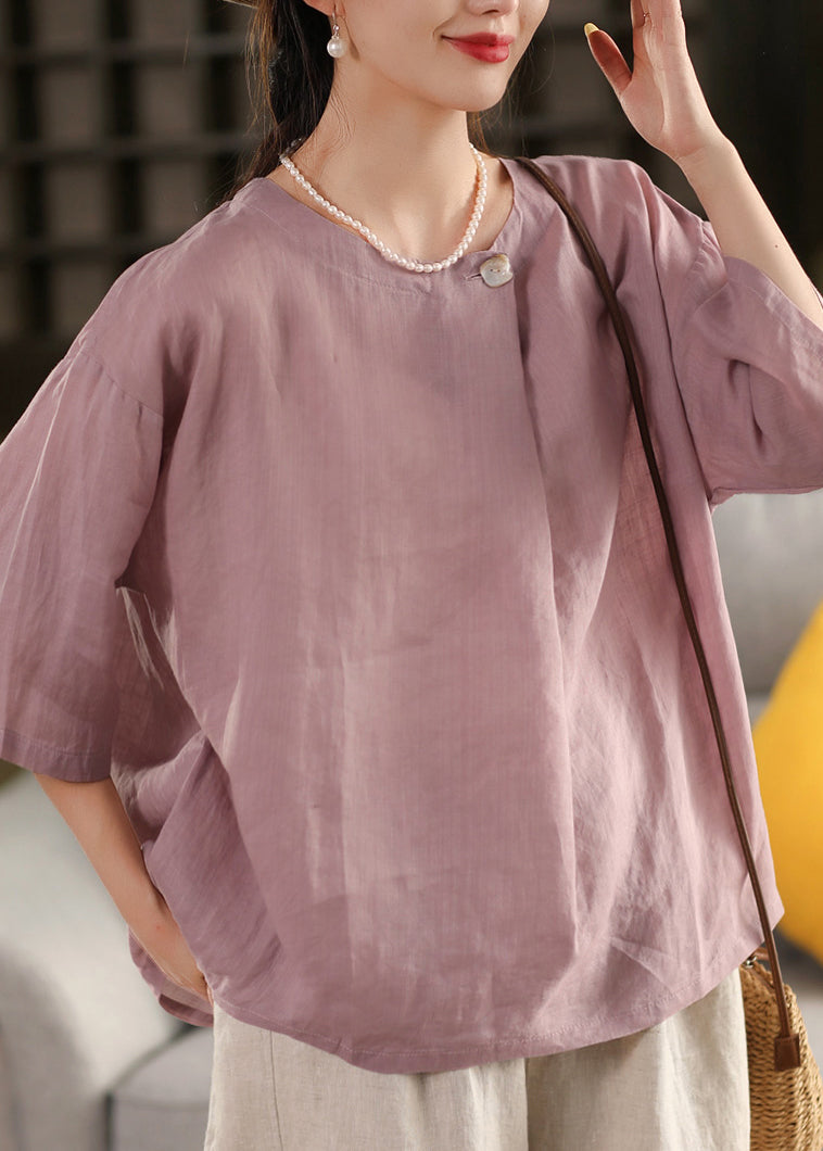 Summer Top Yellow Neck O Blouse Linen Plus Size