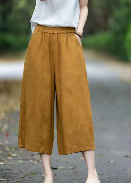 Plus Linen Oversized Yellow Pockets Summer Size Pants