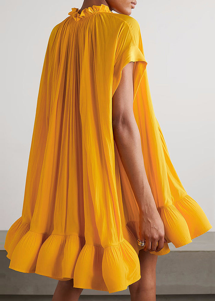 Lace Size Mini Up Summer Ruffled Yellow Plus Dress