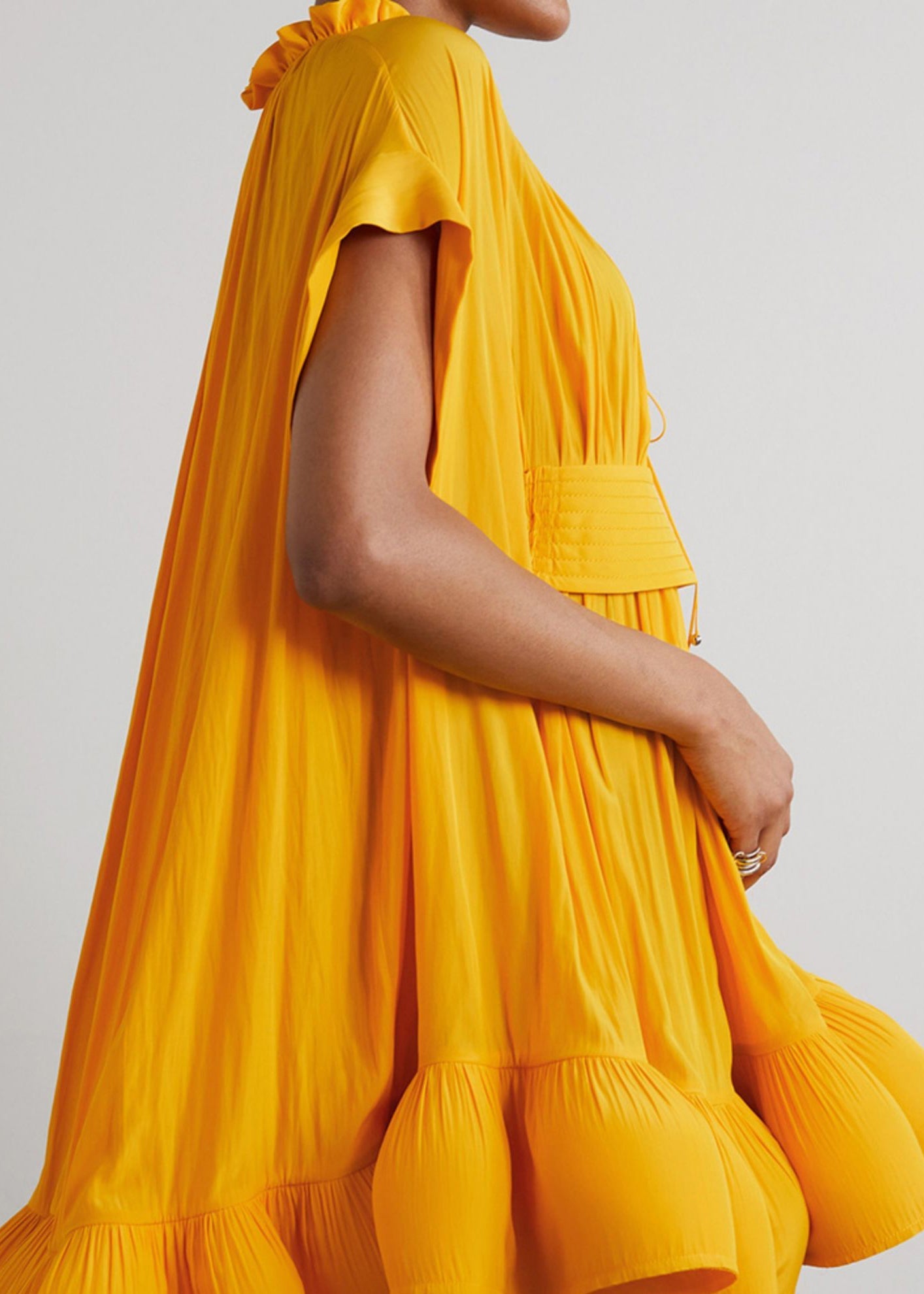 Lace Size Mini Up Summer Ruffled Yellow Plus Dress