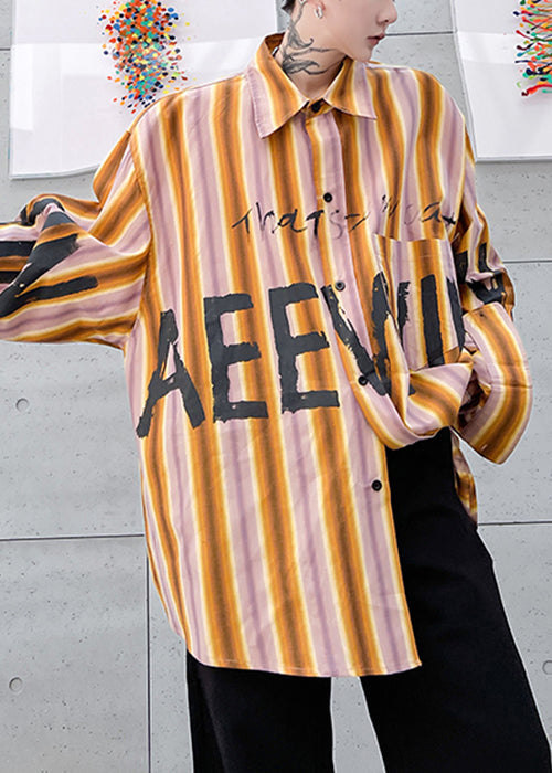 Yellow Cotton High Size Design Striped Letter Plus Men Low Shirt