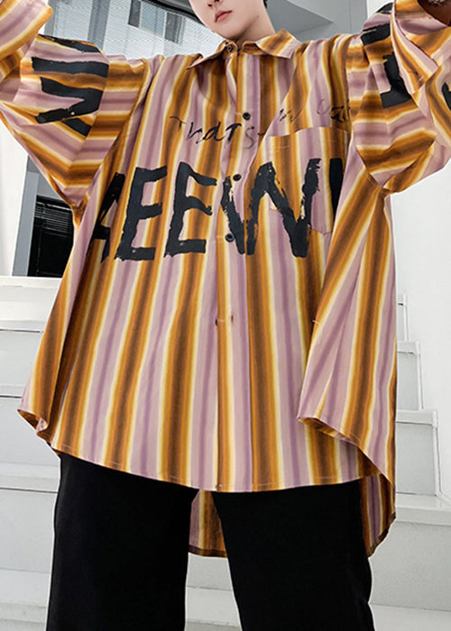 Low Spring Cotton Design Plus Shirt High Size Letter Men Yellow Striped