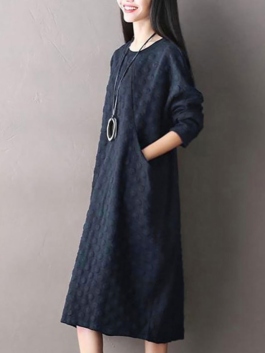 Plus Size Polka Dot Stretch Cotton Long Sleeve Dress AV1044