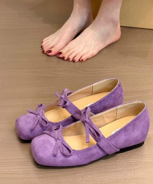Shoes Purple Bow Splicing Suede Wedge French