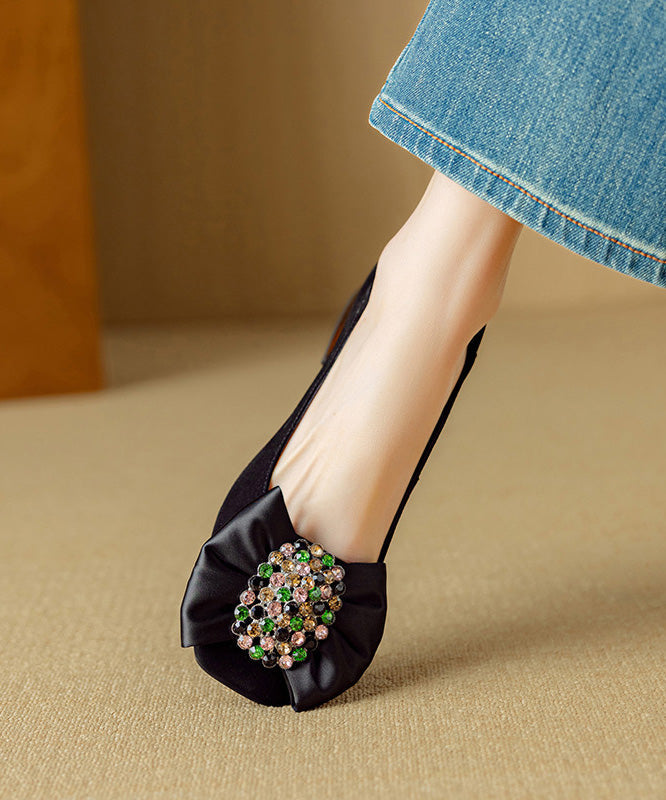 Loafers Chunky Suede Splicing Bow Zircon Elegant Purple Penny