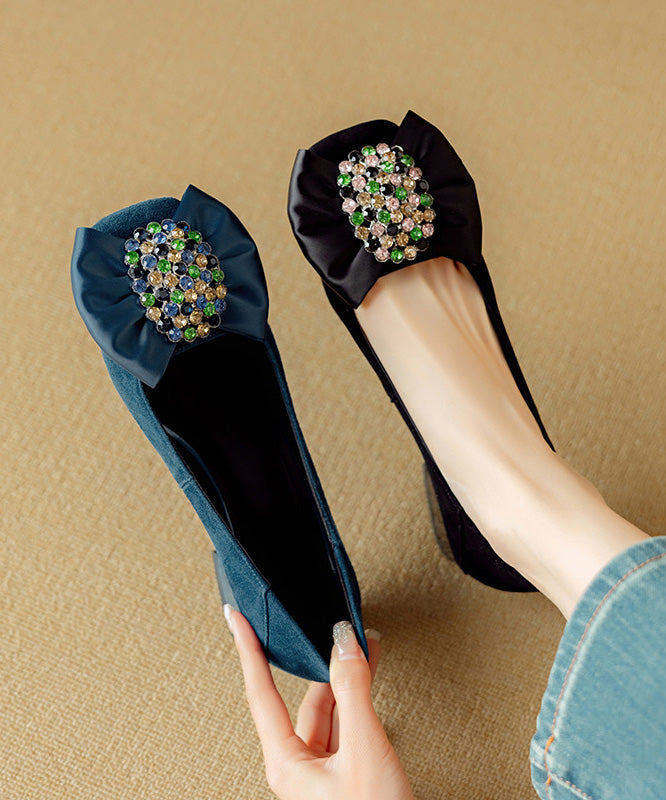 Loafers Chunky Suede Splicing Bow Zircon Elegant Purple Penny