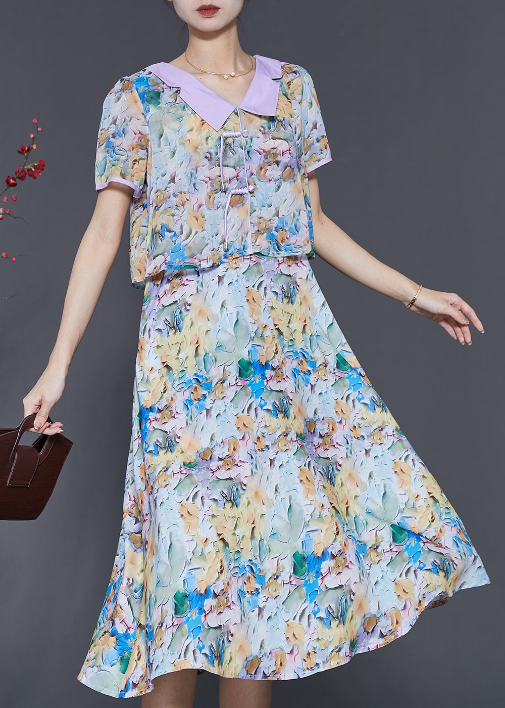 Purple Patchwork Chiffon Vacation Dresses Print Summer SD1025