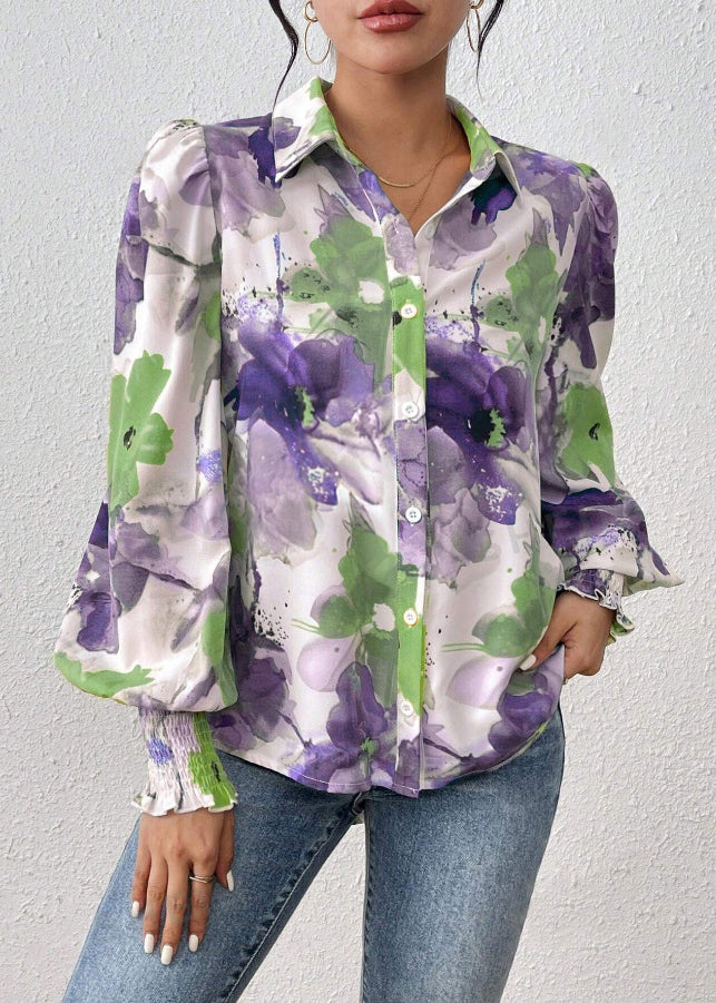 Pan Print Blouse Purple Spring Peter Collar Cotton