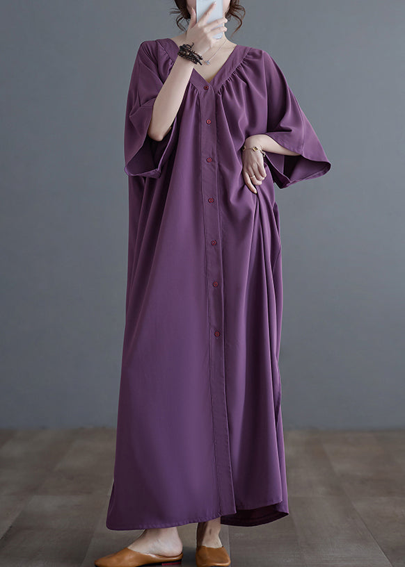 Purple Side Open Long Dresses Short Sleeve GH1055