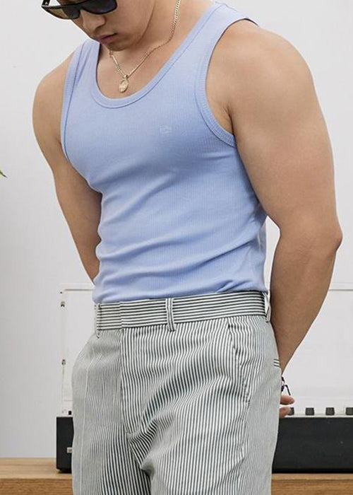 Tank Slim O Men Neck Cotton Purple Fit Sleeveless Solid