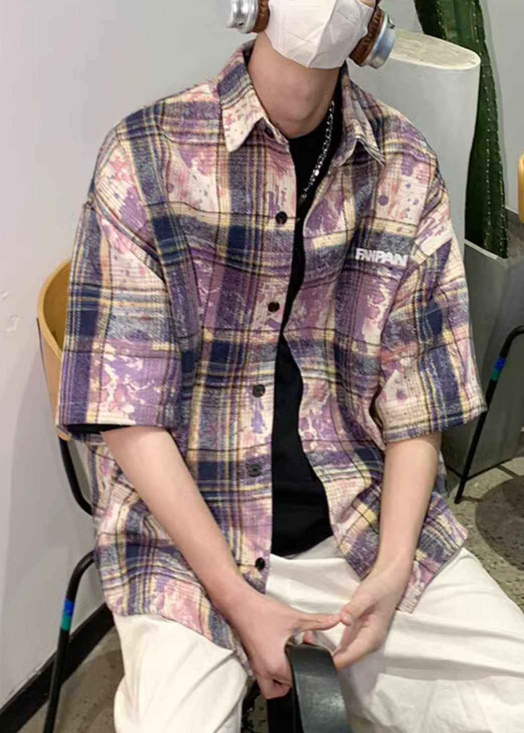 Men Shirts Tie Oversized Cotton Pan Dye Summer Peter Purple