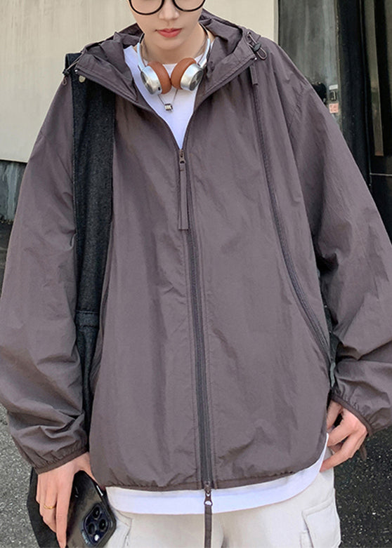 Hooded Purple Zippered Men UPF 50+ Coat Oversized