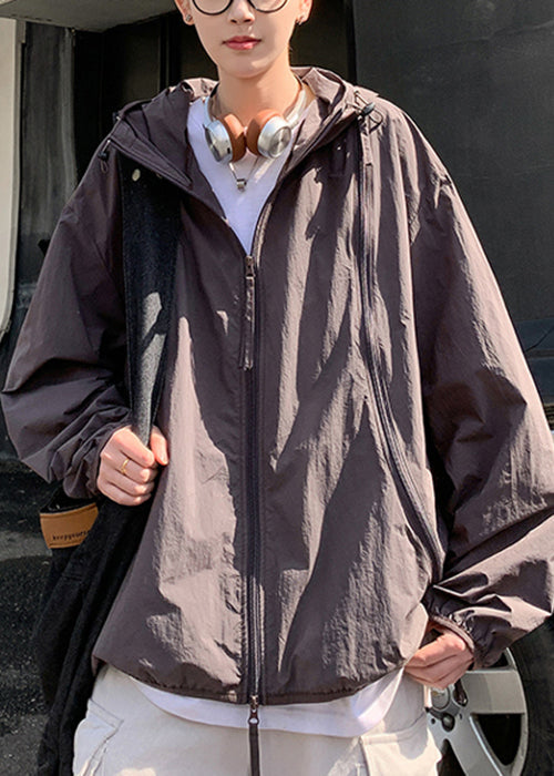 Hooded Purple Zippered Men UPF 50+ Coat Oversized