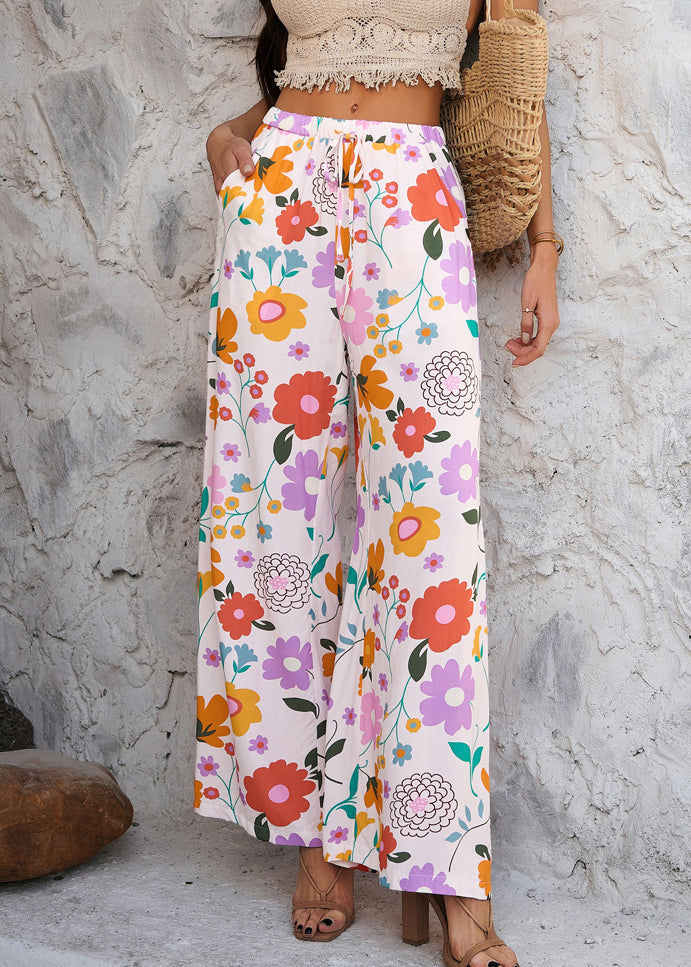 Dresses Print Rainbow Waist Tie Vacation Trousers