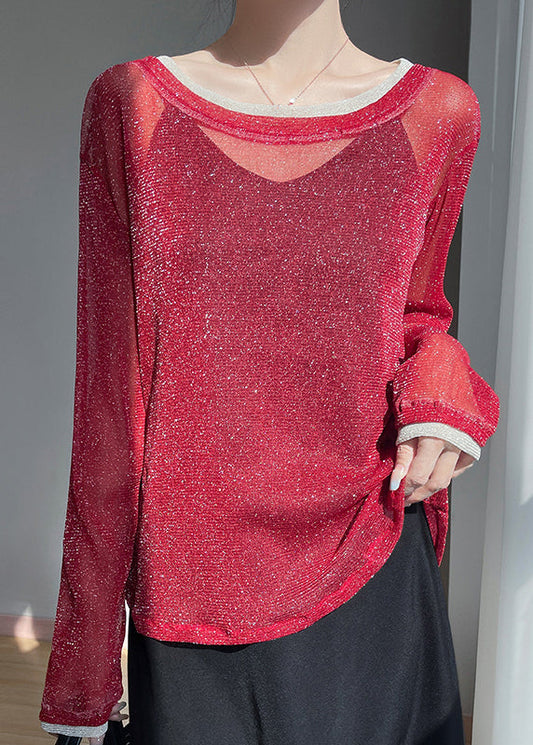 Patchwork False T Tulle Summer Shirt Two Neck Red Pieces O