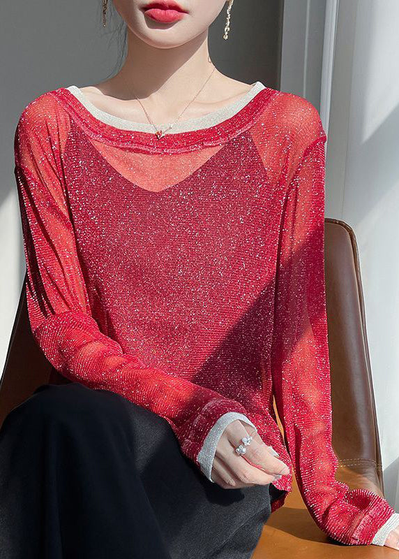 Patchwork False T Tulle Summer Shirt Two Neck Red Pieces O