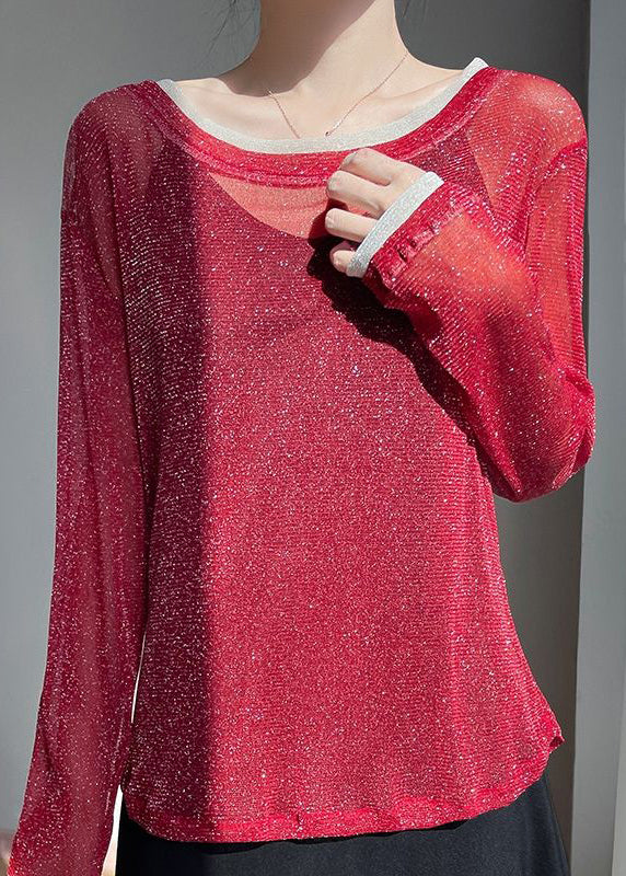 Patchwork False T Tulle Summer Shirt Two Neck Red Pieces O