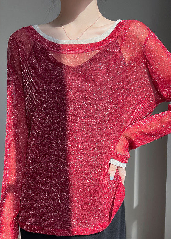 Patchwork False T Tulle Summer Shirt Two Neck Red Pieces O