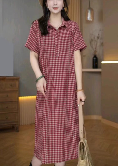 Dresses Red Peter Linen Pan Summer Plaid Shirt Collar