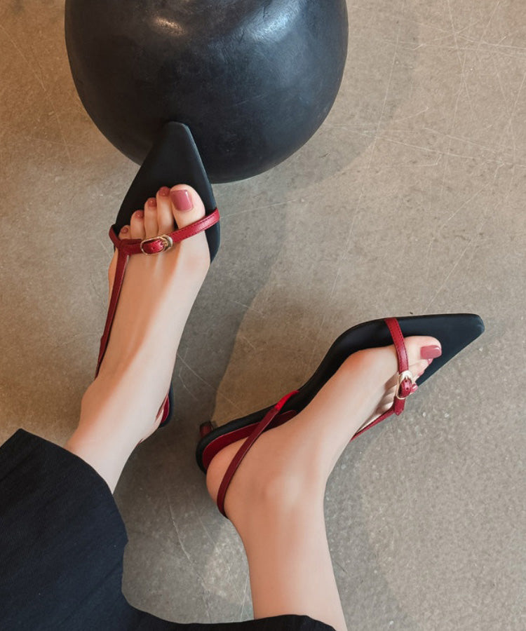 Red Sandals Kitten Toe Splicing Pointed Peep