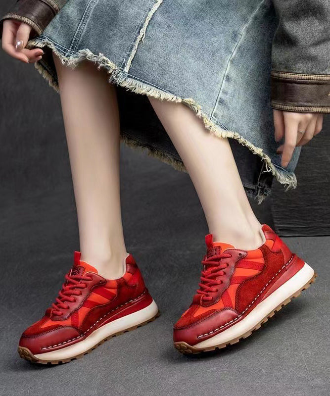 Red Versatile Women Splicing Platform Flat Feet Shoes Cross Strap DD1063