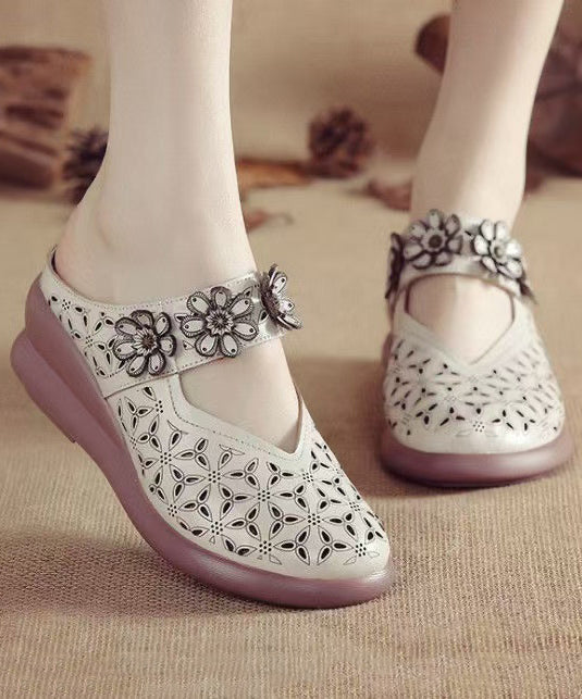 Slide Wedge Hollow Splicing Sandals Out Cowhide New Red Leather